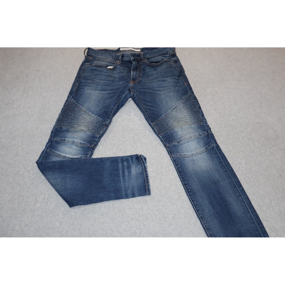 Express Jeans Alec Men 30x31 Blue Moto Biker Super Skinny Fit Stretch Denim **